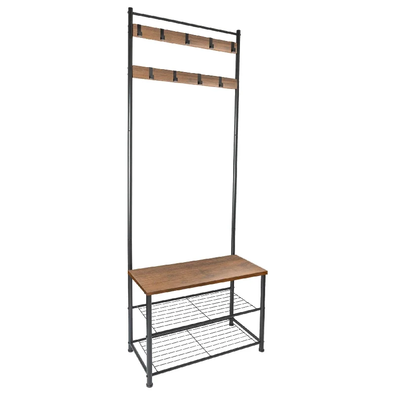 ---Square Steel Coat Rack with Shoe Storage Bench - By Harbour Housewares