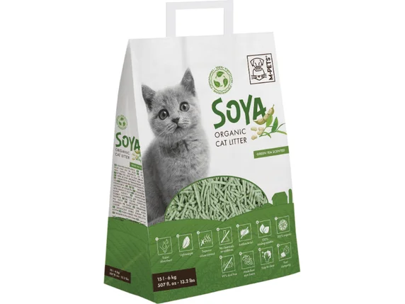 Pet grooming and cleaning products:Soya Organic Cat Litter Green Tea Scented 15 L - 100% Biodegradable