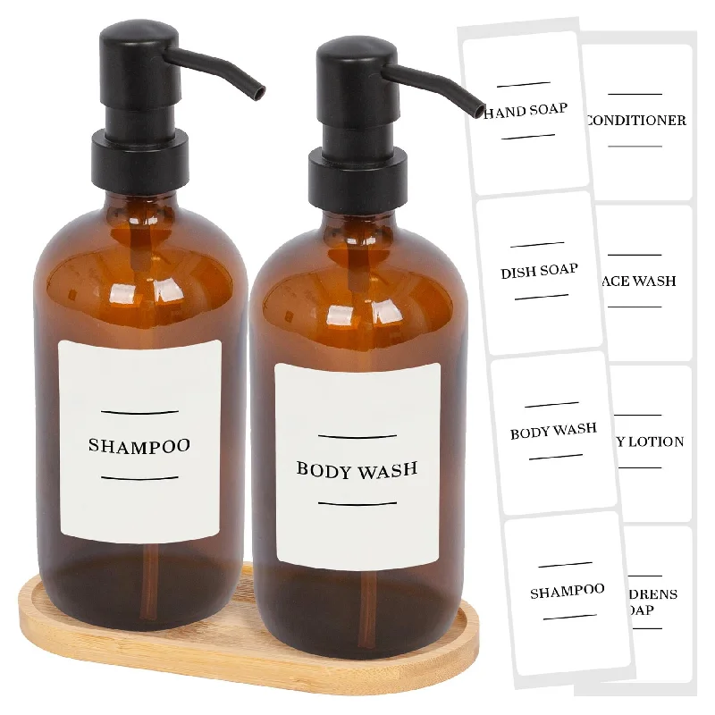 - ​​Pet toys under 10 yuan2pc Glass Soap Dispenser Set with Bamboo Tray & Labels - 500ml - By Harbour Housewares