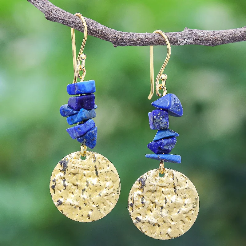 - ​​Pet toys under 10 yuanGolden Coin in Blue Handmade Lapis Lazuli Chip and Brass Coin Dangle Earrings