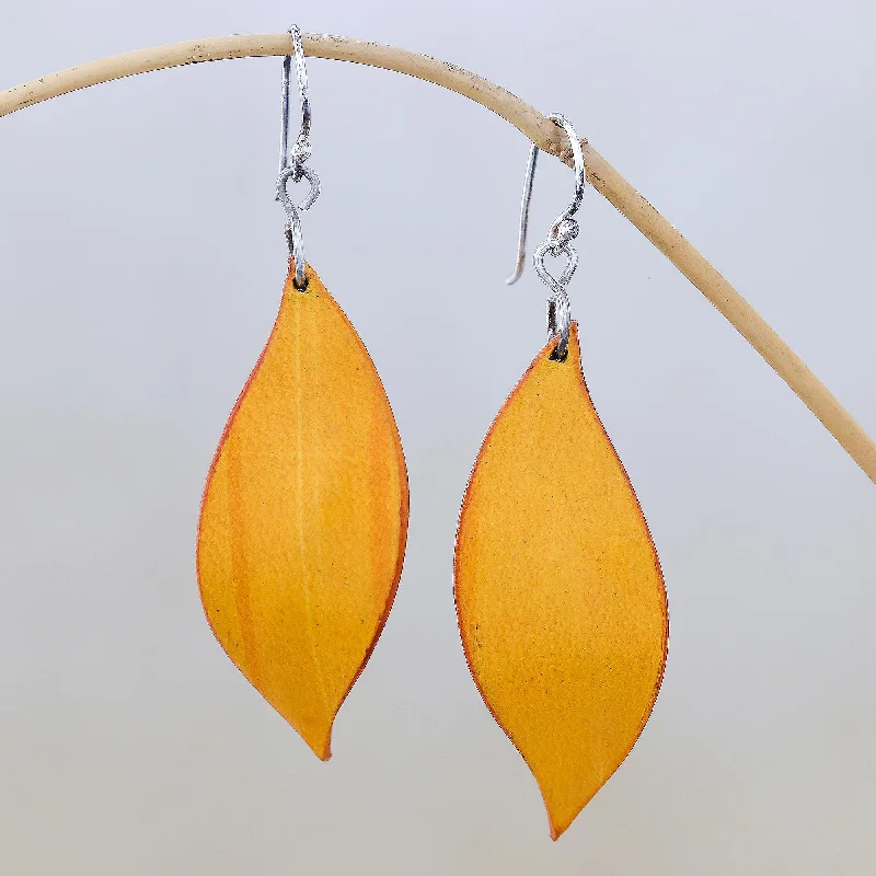 - Winter dog thick down jacketFanciful Leaves in Yellow Leaf-Shaped Leather Dangle Earrings in Yellow from Thailand