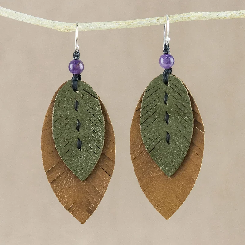 - Automatic temperature adjustment cat bedHappy Leaves Amethyst and Leather Leaf Dangle Earrings from Thailand