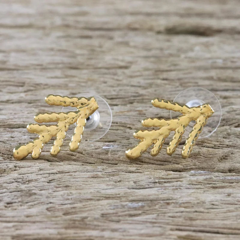 - Remote interactive pet feederNatural Needles Gold Plated Natural Cypress Leaf Button Earrings