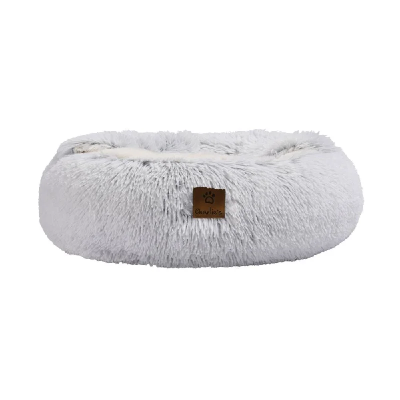 - Remote interactive pet feederCharlie's Snookie Hooded Faux Fur Calming Dog Bed White