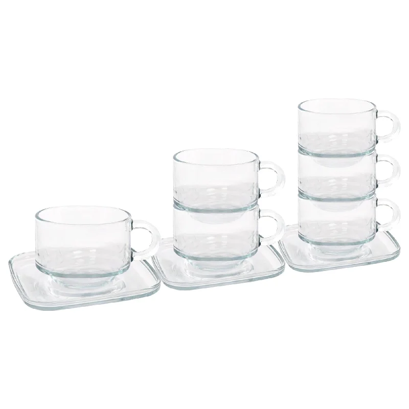  -Splash-proof food bowl AND Anti-choking slow food bowl12pc 270ml Cozy Stacking Glass Coffee Cups & Saucer Set - By LAV