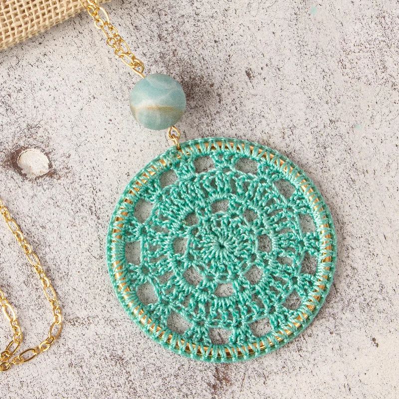 Pet ProductsCyrene Aqua Crocheted Pendant Necklace with Amazonite