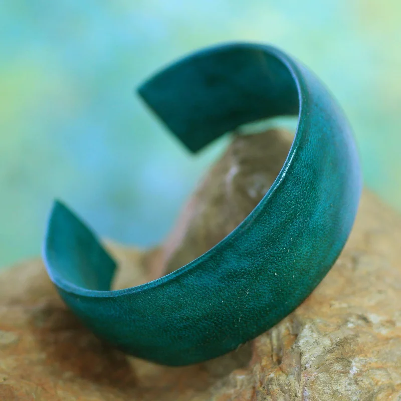 ---Annula in Sea Green Fair Trade Leather Cuff Bracelet