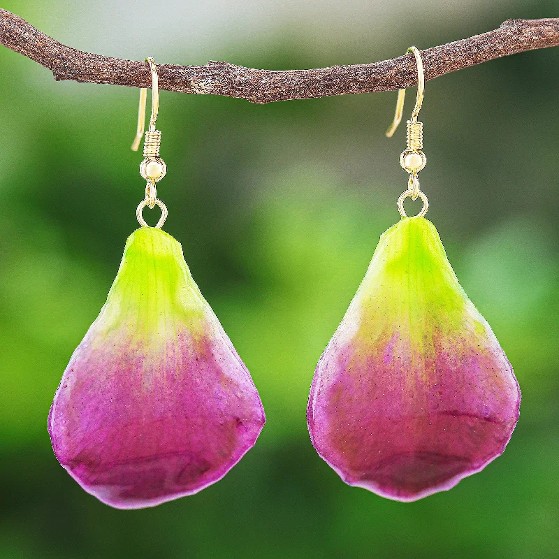 - Dog disposable foam shower gelSummer Treat in Berry Gold-Plated Orchid Petal Dangle Earrings